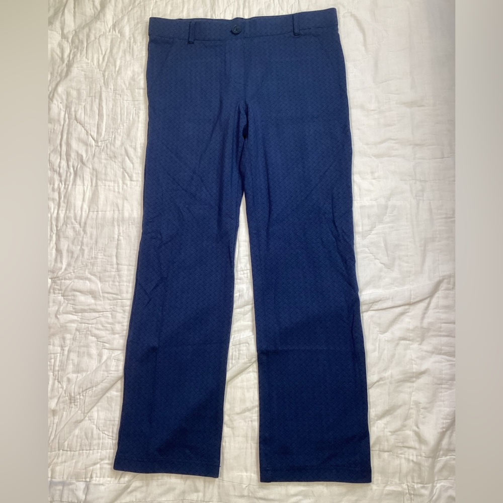 Betabrand Dress Pant Yoga Pants Straight Leg Blue Pattern Medium‎ Petite